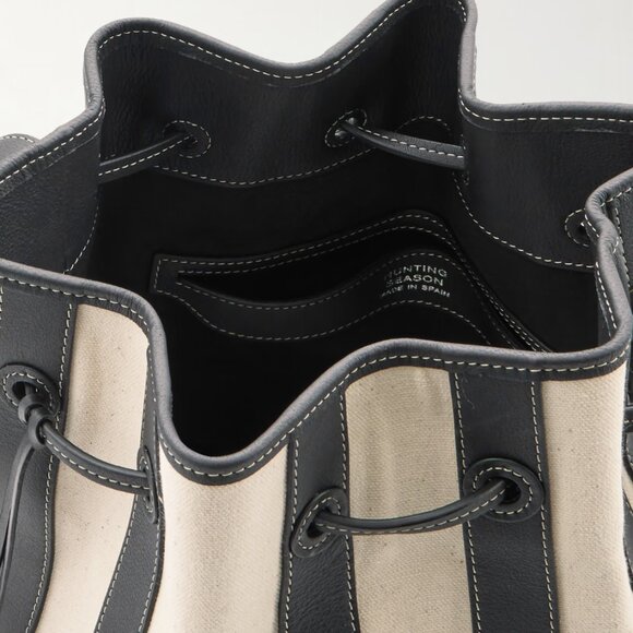 Hunting Season, extra large, leather-trimmed striped canvas bucket bag, black - Picture 4 of 4
